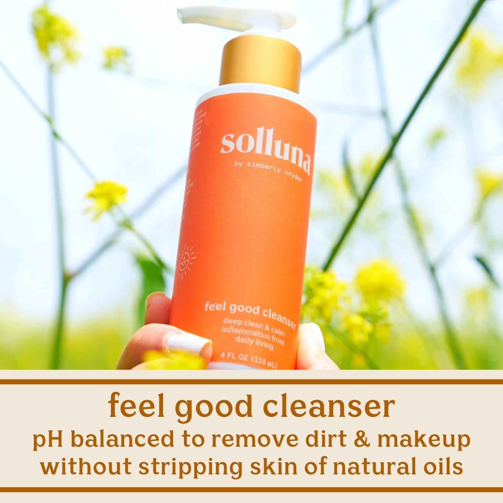 Solluna's Feel Good Cleanser with pH Balanced to Remove Dirt & Makeup without Stripping Skin of Natural Oils