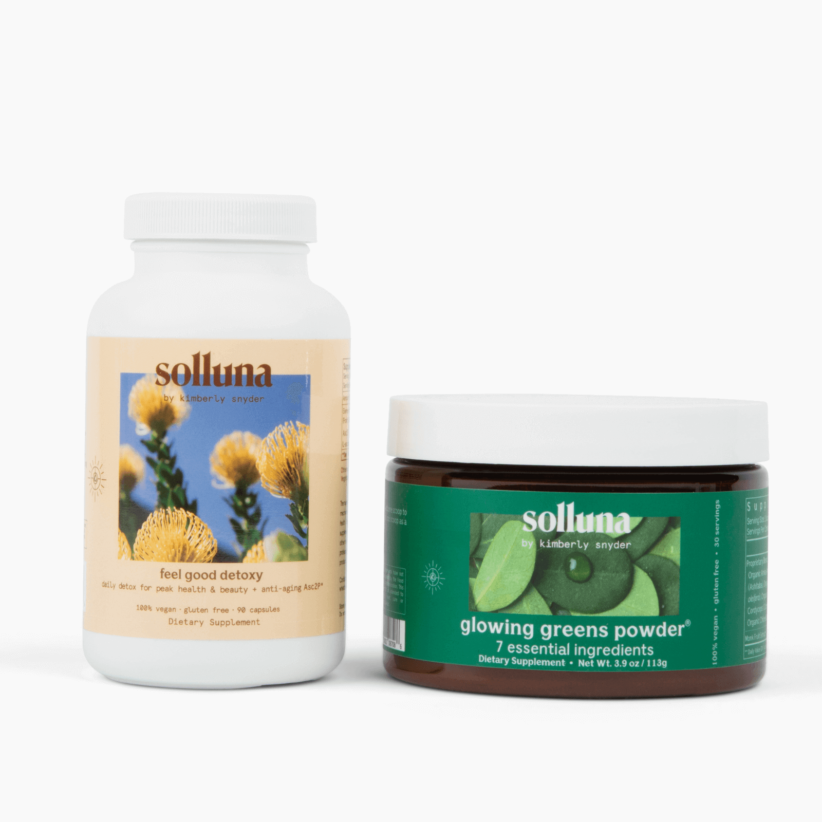 Solluna's New Detox and Nourish Bundle with Detoxy and Glowing Greens Powder. 