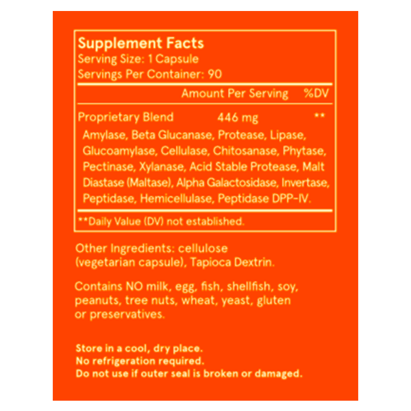 Feel Good Digestive Enzymes Supplement Facts Label