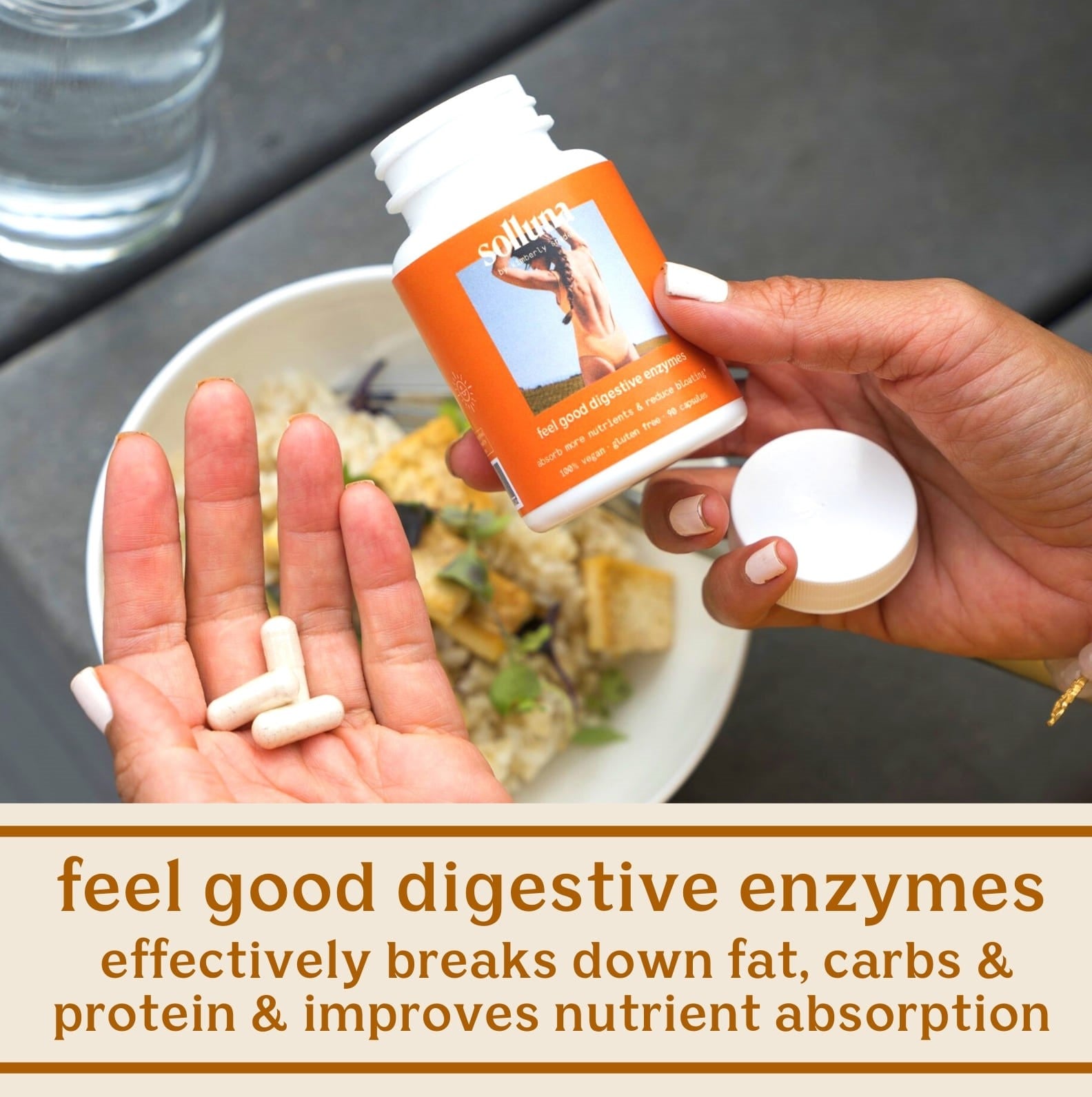 Solluna's Feel Good Digestive Enzymes Effectively Breaks Down Fat, Carbs & Protein & Improves Nutriet Absorption